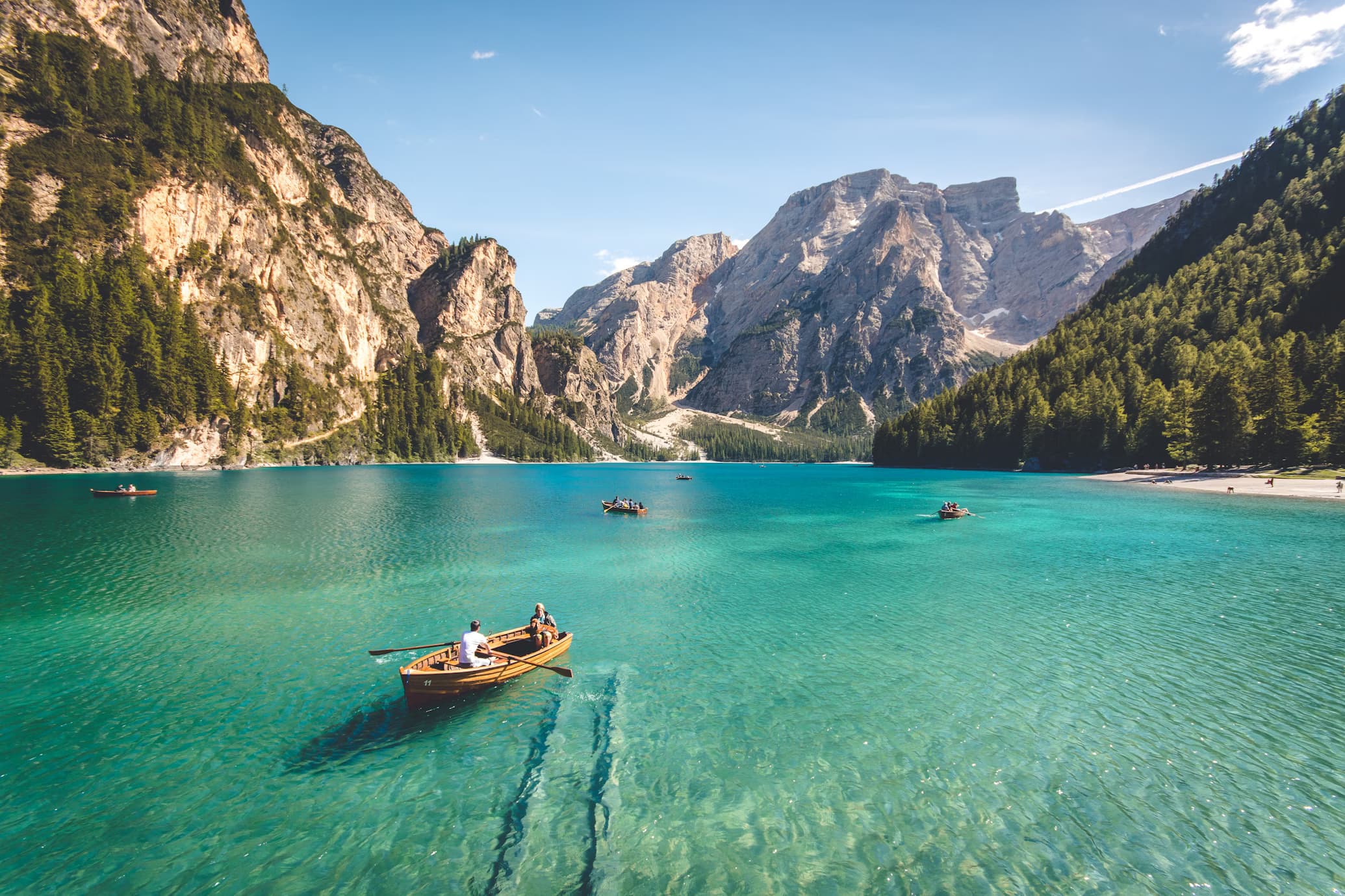 Picturesque view of Pragser Wildsee in Italy